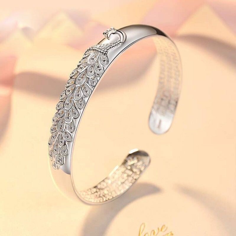 New imitation silver bracelet simple silver-plated bracelet Peacock open screen open silver bracelet advertising promotion birthday gift wholesale
