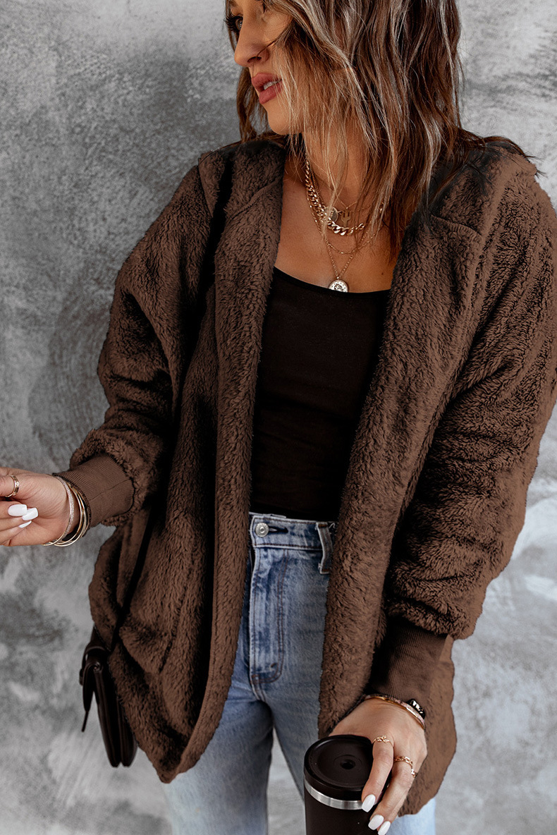 Winterjas met fleece en capuchon lang gebreid vest voor dames_voghion.com