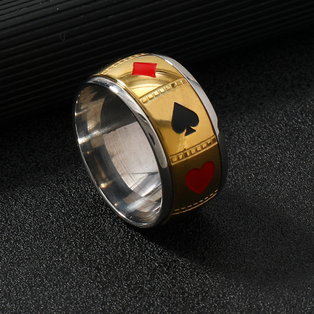 Transfronterizo europeo y americano jugando a las cartas anillo de acero de titanio personalidad de la moda de los hombres romano digital anillo de acero inoxidable fabricante de joyas