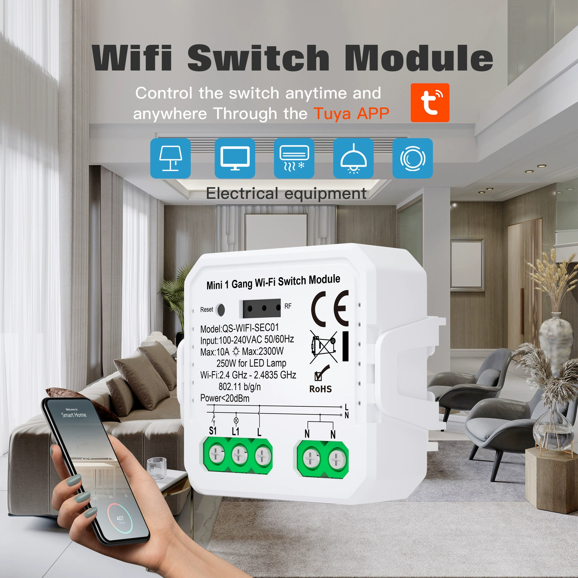 WIFI Pass SEC-ECC Умная розетка граффити 1-2 дороги/шторы, может расширять RF DIY модуль