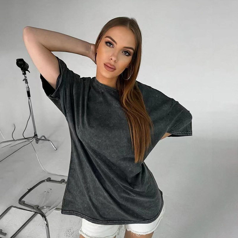 Europa y los Estados Unidos retro lavado camiseta de manga corta hombre verano nuevo cuello redondo suelto sobretamaño estilo americano in camisas de moda