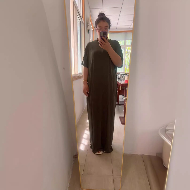 Modal Round Neck Short-Sleeved Plus-Size Extended Version Dress for Women, New Summer Style for Plus-Size Women, Middle Eastern Long Dress