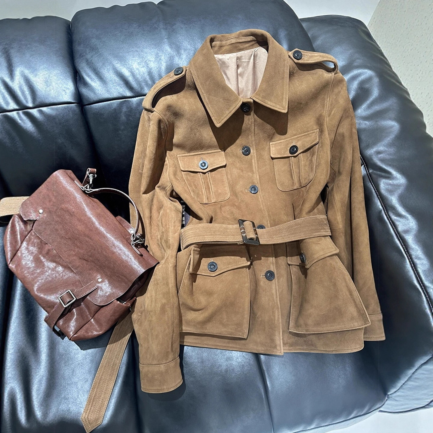 Minimalist Unique Brown Deerskin Short Jacket for Women, New Autumn High-End Stylish and Attractive Jacket