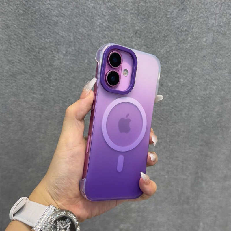 无边框渐变色适用苹果16promax磁吸手机壳iPhone15肤感磨砂带手绳|undefined