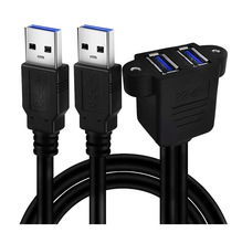 双口连体 USB3.0公对母数据充 电延长线带耳朵孔螺孔可固定延长线