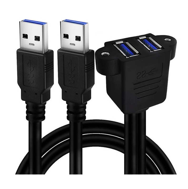 Two-port conjoined USB3.0 male to female data charging extension line with ear hole screw hole can fix the extension line