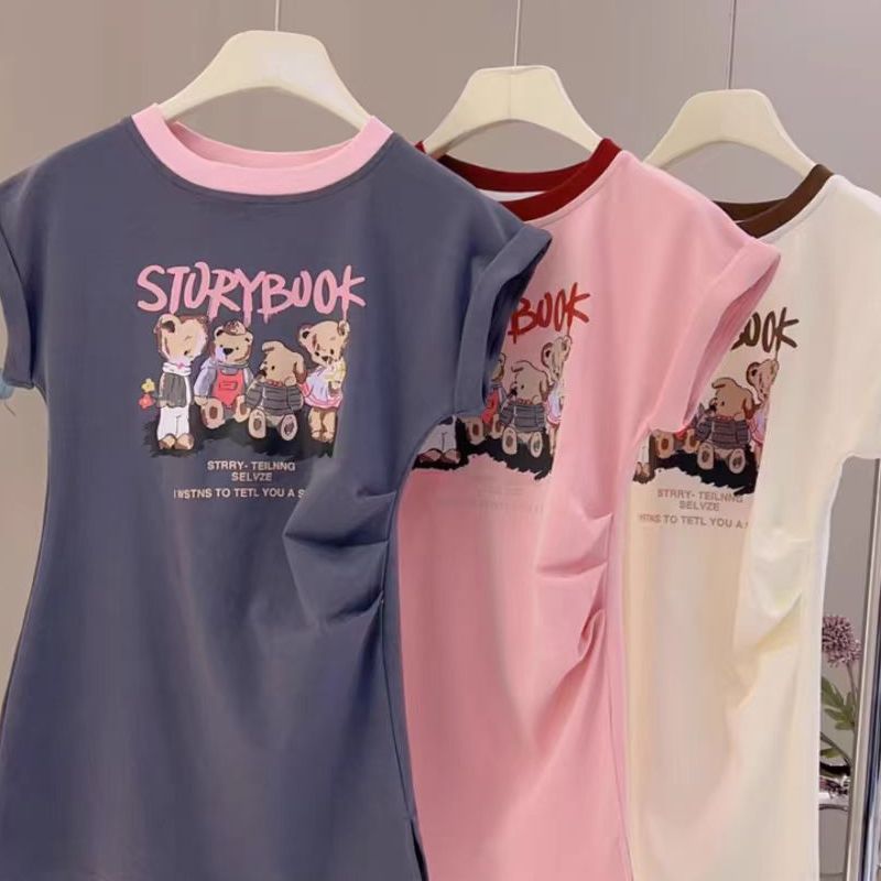 Girls' dress Children's Summer Cotton Short-sleeved Skirt New Korean Style Girl's Western Style Casual Thin T-shirt Skirt