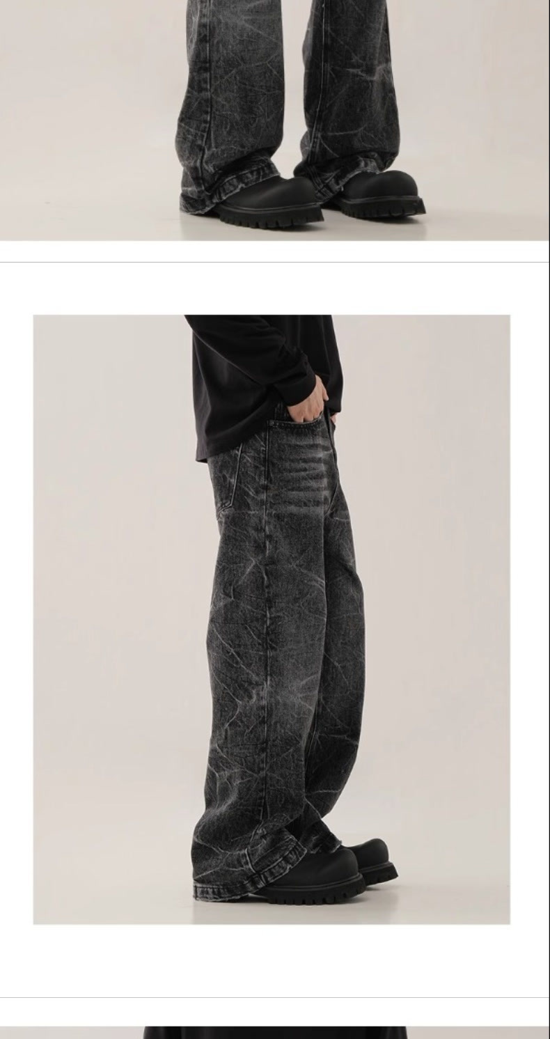 ​​„Retro High Street Lightning Wash Schwarz-Graue Jeans für Herren – Slim Fit Straight Leg Denim-Hose mit mehreren Taschen und Cleanfit-Ästhetik“​​_voghion.com