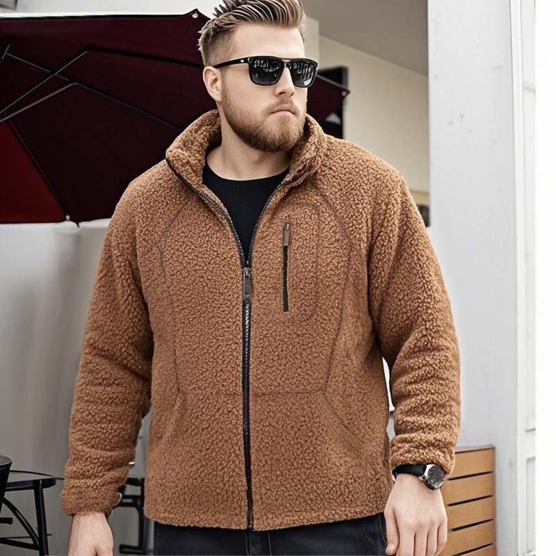2027 Cross-Border European Version Outdoor Autumn and Winter Fleece Lamb Teddy Fleece Extra Large Size Cardigan Stand Collar Zipper Jacket