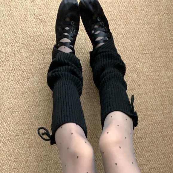 秋冬芭蕾风少女薄款绑带蝴蝶结堆堆针织纯色袜套韩系百搭开叉腿套|undefined