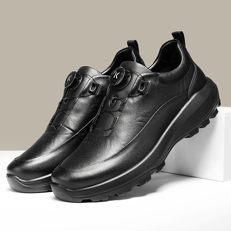 Men's Genuine Leather Casual Shoes 2025 New Style Rotating Buckle Lightweight Breathable Outdoor Hiking Shoes Men's Thick-Soled Non-Slip Leather Shoes