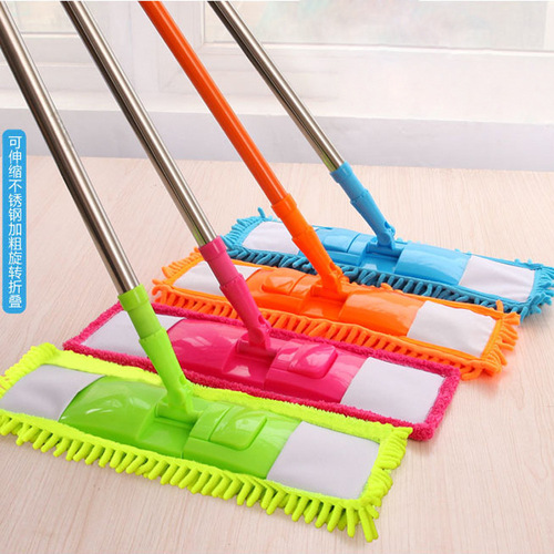 Household electrostatic dust removal flat mop for wooden floors rotating retractable stainless steel lazy absorbent mop