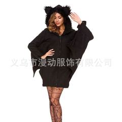 女性の吸血鬼の役は帽子の服装のハロウィーンの黒色のコウモリを演じてマントの祝日の舞踏会の演技の服を連ねます。