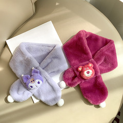 Winter New Anime Cute Cartoon Bear Children's Scarf Cross-Over Fleece Balaclava for Boys and Girls