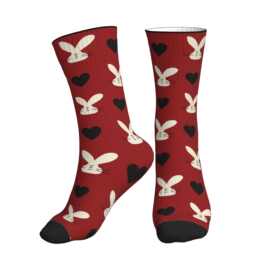 跨境POD数码印花长筒红色兔子印花运动女袜子Socks亚马逊希音