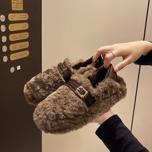 冬季2025懒人豆豆鞋保暖休闲两穿毛毛鞋女新款一脚蹬棉鞋加绒厚底