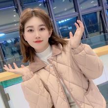 2025年冬季新款简约小香风羽绒棉服翻领时尚菱格棉衣外套女