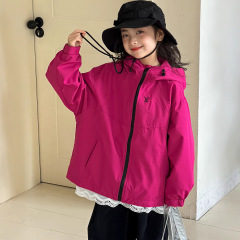 小红鱼女童外套2025春秋新款儿童秋装连帽夹克上衣秋季亲子冲锋衣