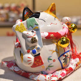 陶瓷招财猫摆件开业乔迁收银台陶瓷存钱储蓄罐店铺家居创意礼品