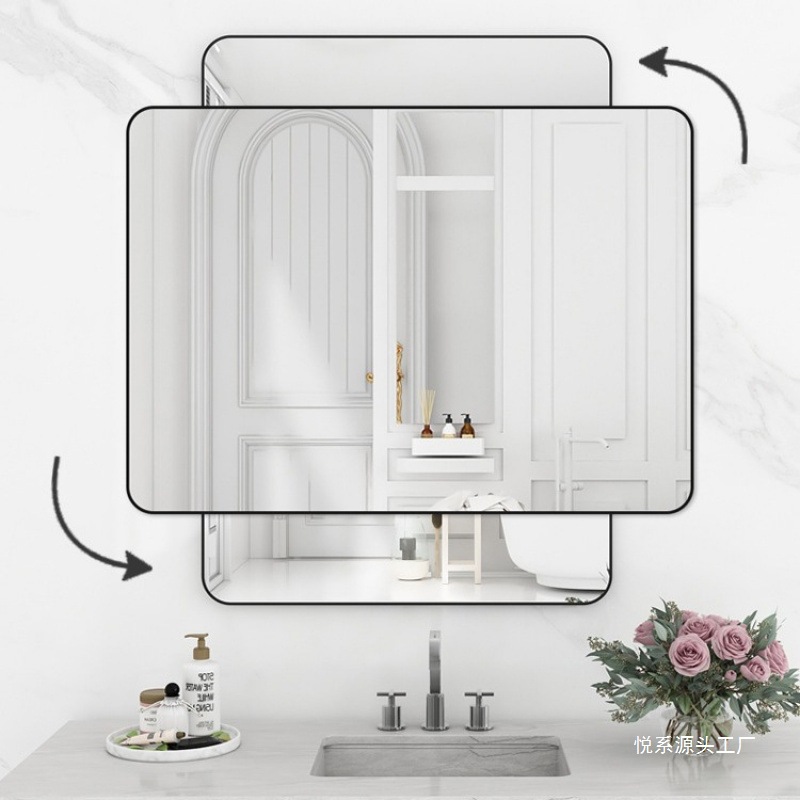 Bathroom Mirror Wall-Mounted Self-Adhesive Bathroom Square Hair Salon Wall-Mounted Punch-Free Washbasin Wall-Mounted Makeup Mirror
