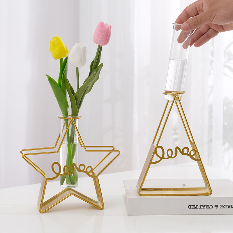 Nordic light luxury metal vase home bedroom living room office desk decoration artificial flower hydroponic vase