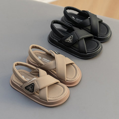 Children's Sandals 2023 Korean Style Summer New Model Thick Bottom Fashionable Boys and Girls Sandals with Cross Straps and Triangle Markers 