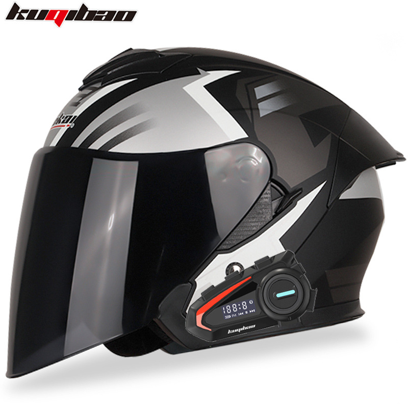 Motosiklet kaskı (dəbilqə) – Motuoche Motorcycle Bluetooth Helmet - black-and-white-with-tea-lens-k20-bluetooth-m