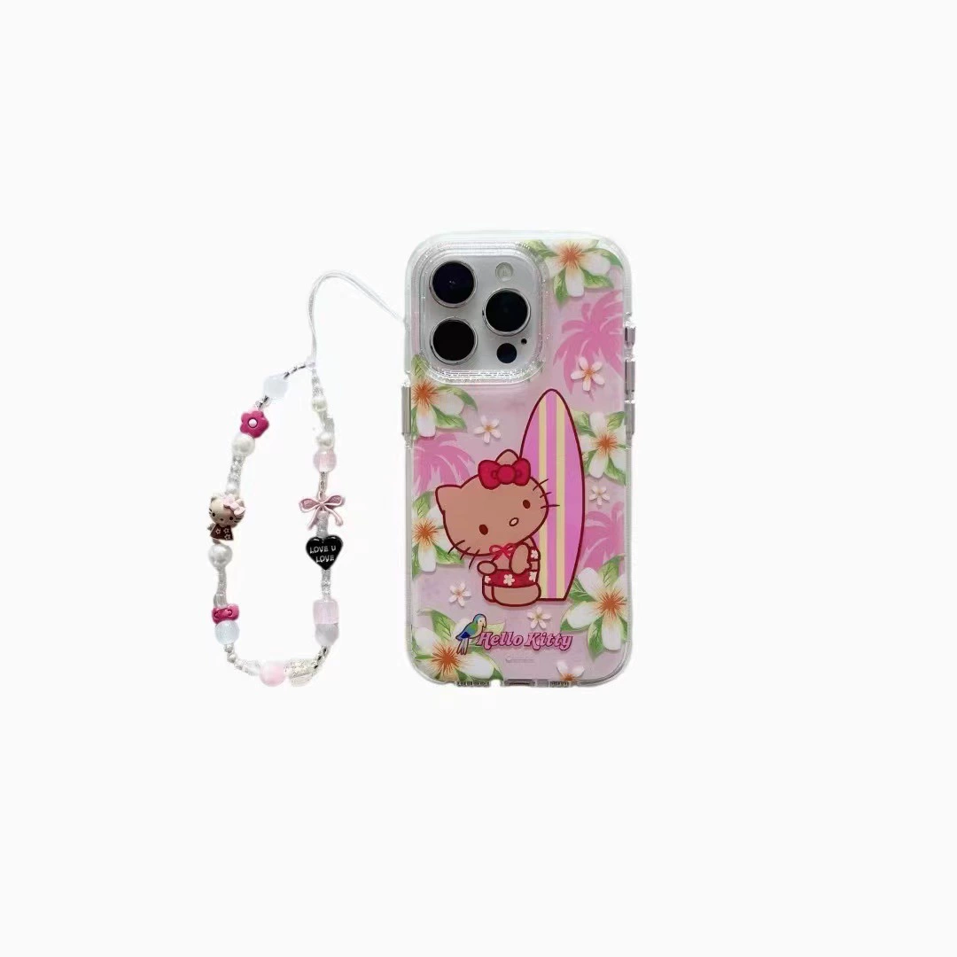 Чехол для телефона (Apple iPhone) совместим с серией iPhone 12–17, дизайн «surf kitty» с браслетом