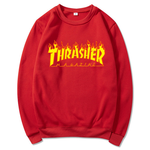 Spring and Autumn Men's and Women's Round Neck Sweatshirts Fashion Top Flame Pattern Print Street Fashion Men's Sweatshirt