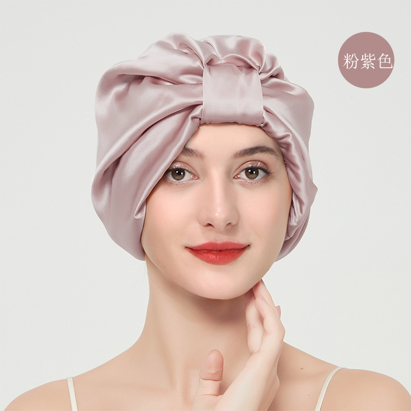 Cross-Border double-layer silk hair care nightcap European and American adult sleep hat satin round hat custom printing and LOGO