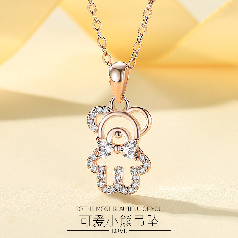 Plata esterlina s925 lindo oso colgante europeo y americano transfronterizo collar deseo accesorios diseño sentido clavícula cadena al por mayor
