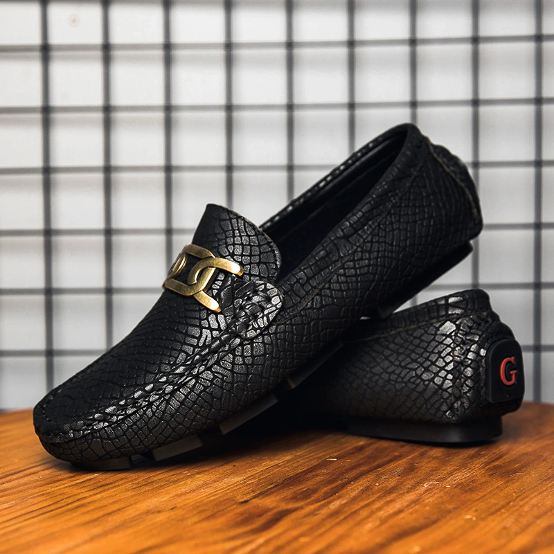 2218 Мужская обувь Обувь-фасоль Повседневная обувь для вождения Весенняя низкая Крышка для стопы Кожаная обувь со змеиным принтом