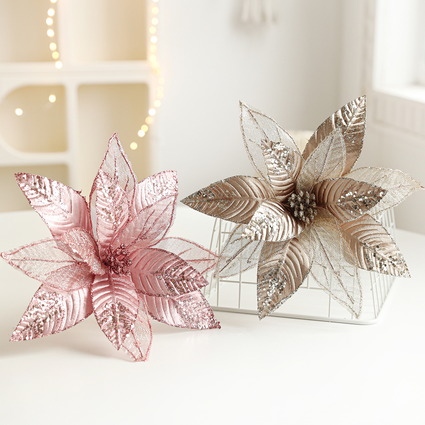 29CM tela flor de imitación de sequela hilo de malla flor de Navidad decoración floral decoración de guirlandas de Navidad