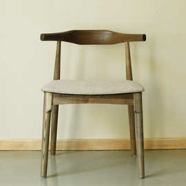 设计师推荐北欧实木餐椅家用休闲咖啡牛角椅时尚扶手电脑靠背椅子