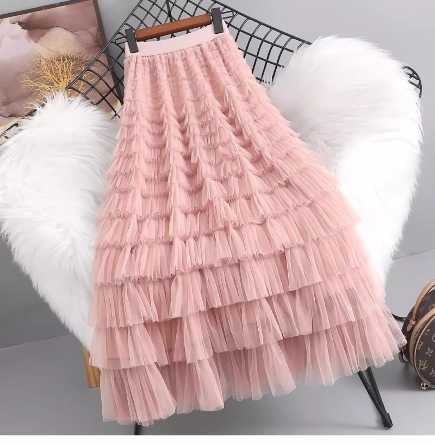 Chân váy lưới xếp tầng cạp cao dáng dài tiên nữ — Màu tím nho (tham khảo trọng lượng 80-140) chi tiết 15