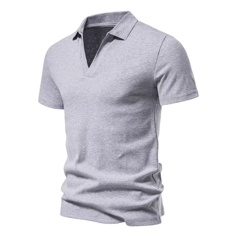 European and American Simple Summer Men's Short-sleeved T-shirt Lapel Solid Color Durable Cheap Cool Stretch Trendy V-neck Slim-fit T-shirt