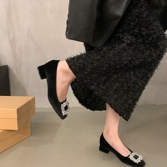 法式仙女风女鞋子气质水钻单鞋一脚蹬配裙子高跟鞋晚晚鞋秋季新款