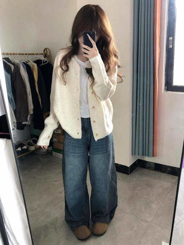 韩系软糯温柔风长袖毛衣外套女早秋小个子宽松显瘦针织开衫上衣潮|undefined