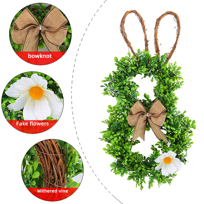 2024 transfronterizo nueva Pascua rama muerta Garland patio al aire libre flor artificial puerta colgando creativo conejo flor blanca guirnalda