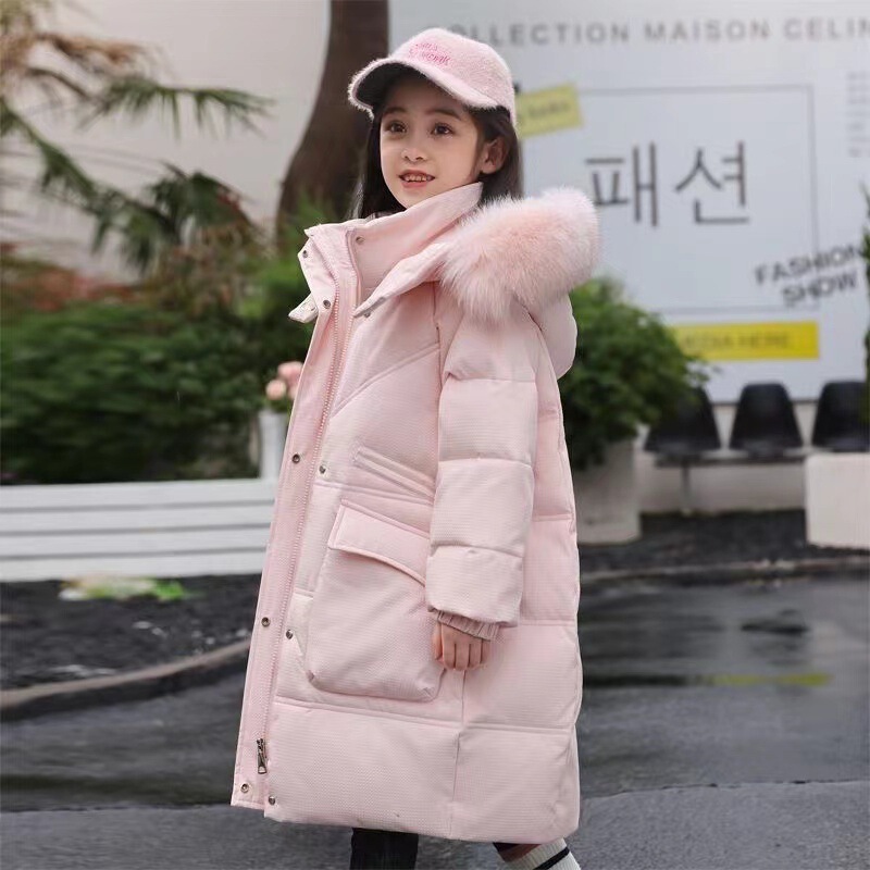 2024 new children's long girls down jacket thickened white duck down Korean foreign style warm winter coat for students 2024 new children's long girls down jacket thickened white duck down Korean foreign style warm winter coat for students