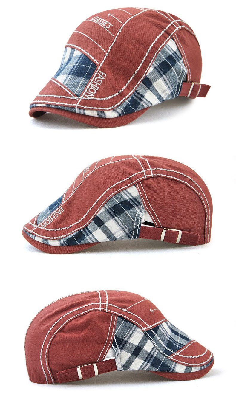 Cappello da anatra unisex in tessuto scozzese con giunture parallele a freccia ricamata con filo, visiera esterna_voghion.com