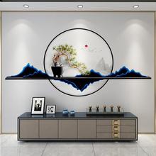 茶室办公室抽象山水装饰壁画8D新中式电视背景墙壁纸客厅沙发墙纸