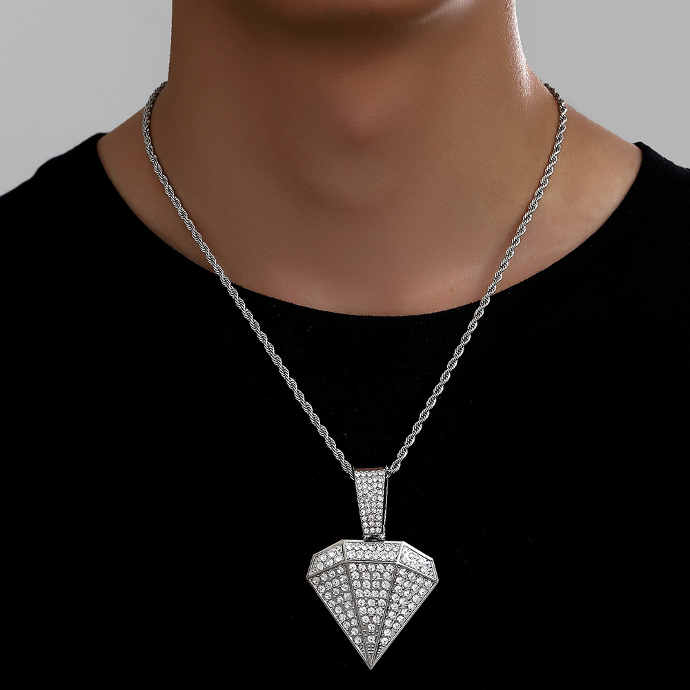Collar de cadena cubana con colgante de aleación en forma de diamante, estilo hip-hop, moderno y creativo para hombre