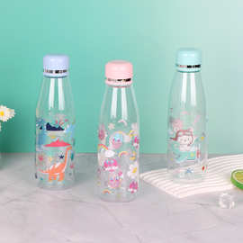 新款创意便携式塑料水杯DIY贴纸卡通随手杯旋转密封盖饮水杯批发