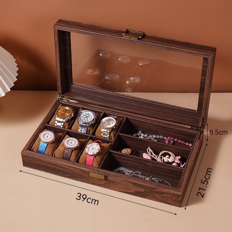 Caja de almacenamiento de reloj de cuero de veta de madera retro Caja de reloj múltiple Reloj de alta gama Reloj mecánico Caja de joyería Hogar de gran capacidad image 11