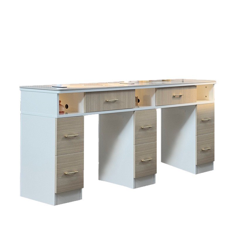 Fábrica red madera sólida laqueada de manicuras mesas y sillas set simple mesa de manicuras doble mesa de manicuras