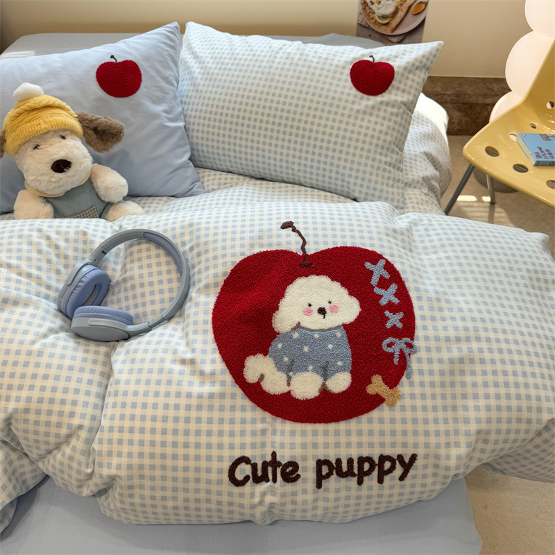 Class a Cotton Four-Piece Set Pure Cotton Brushed Original Towel Embroidered Cartoon Towel Embroidered Three-Piece Quilt Cover Bed Sheetss Wholesale