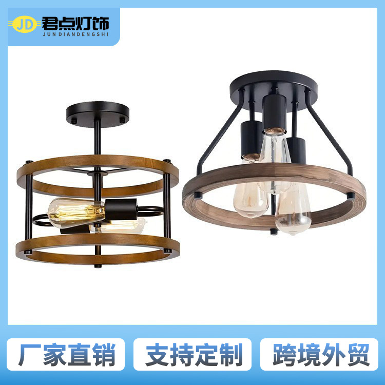 Amazon retro estilo industrial techo de madera maciza personalidad creativa sala de estar dormitorio pasillo luz de techo protector de ojos