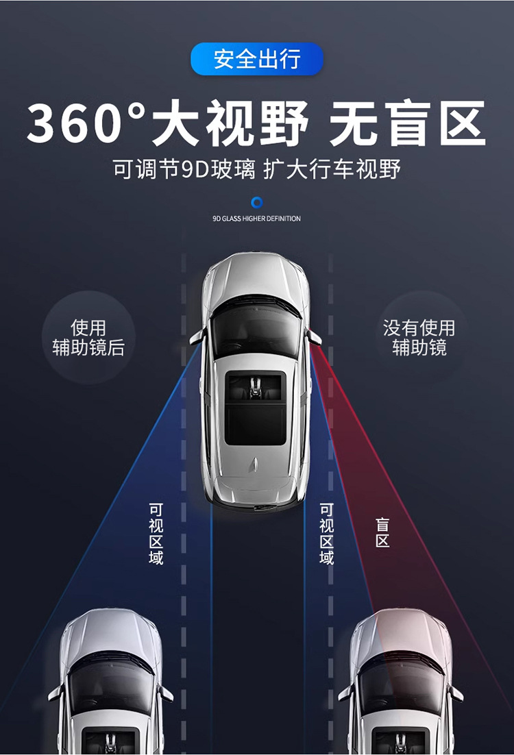 New multifunctional car auxiliary rearview mirror with large field of vision 360 ° metal reversing coach mirror blind area auxiliary mirror
