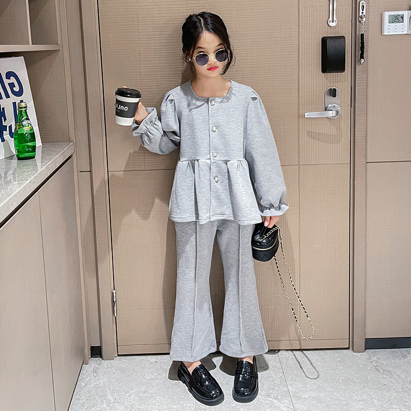 봄, 가을 여아 한복, 중년 이상 어린이 트렌디한 패셔너블 나팔탑과 캐주얼 팬츠 투피스 세트